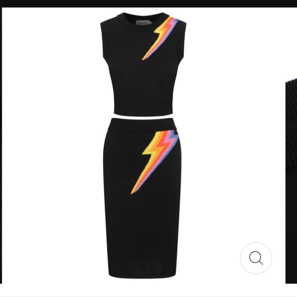 Black Skirt Set with Vibrant Lightning Design